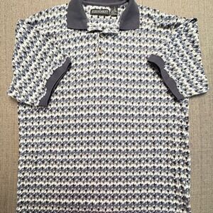 Equipment HG Design Mens XL Vintage Cotton Polo Shirt Blue Geometric Diamond